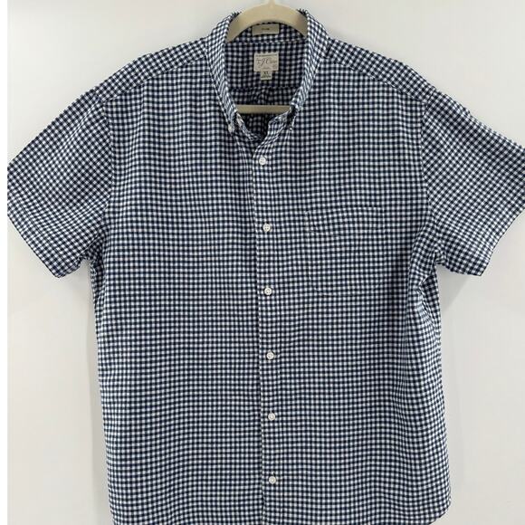 J Crew Mens Navy White Shirt Sleeve Oxford Button Up Slim Fit XL - Picture 1 of 9